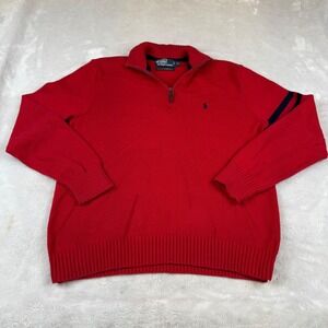 Polo Ralph Lauren Men's Red 1/4 Zip Sweater Cotton Logo Size‎ L